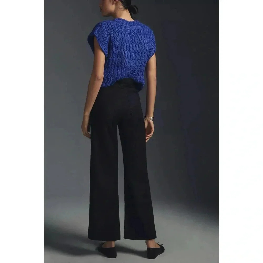 New Anthropologie The Colette Cropped Wide Leg Pants Maeve Linen Black 32 Tall - Picture 6 of 12